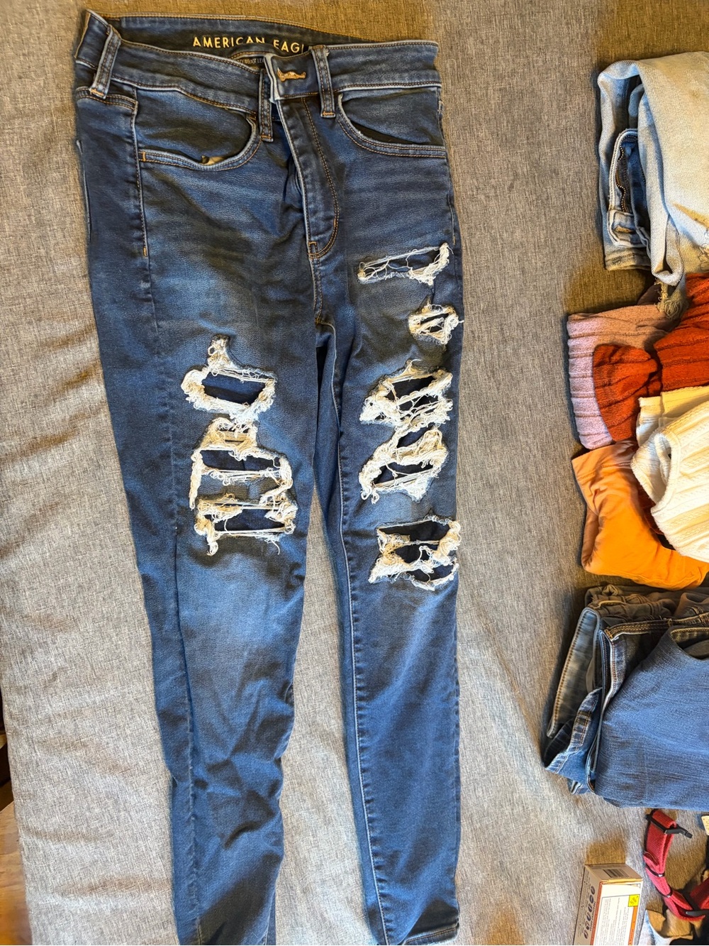 American Eagle Outfitters Ripped Skinny Jeans in Blue Wash